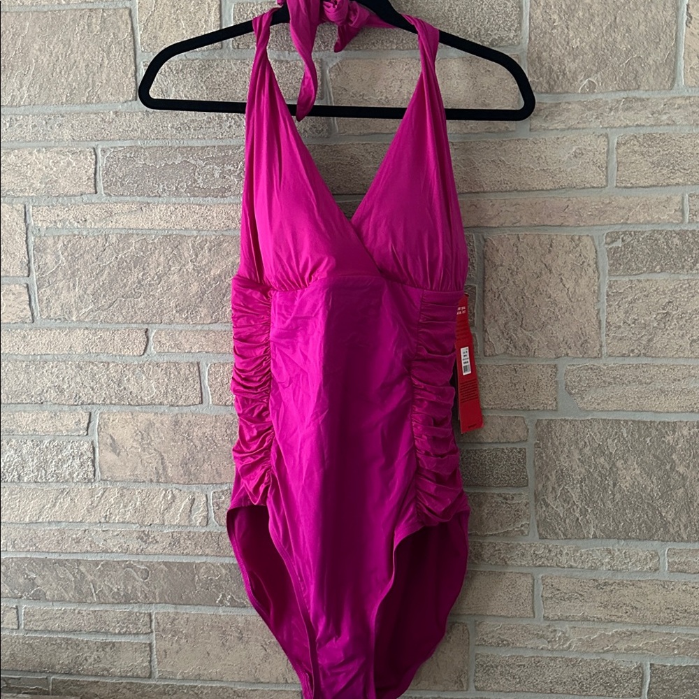 NWT Spanx swimsuit one piece berry Halter Slimming size 18